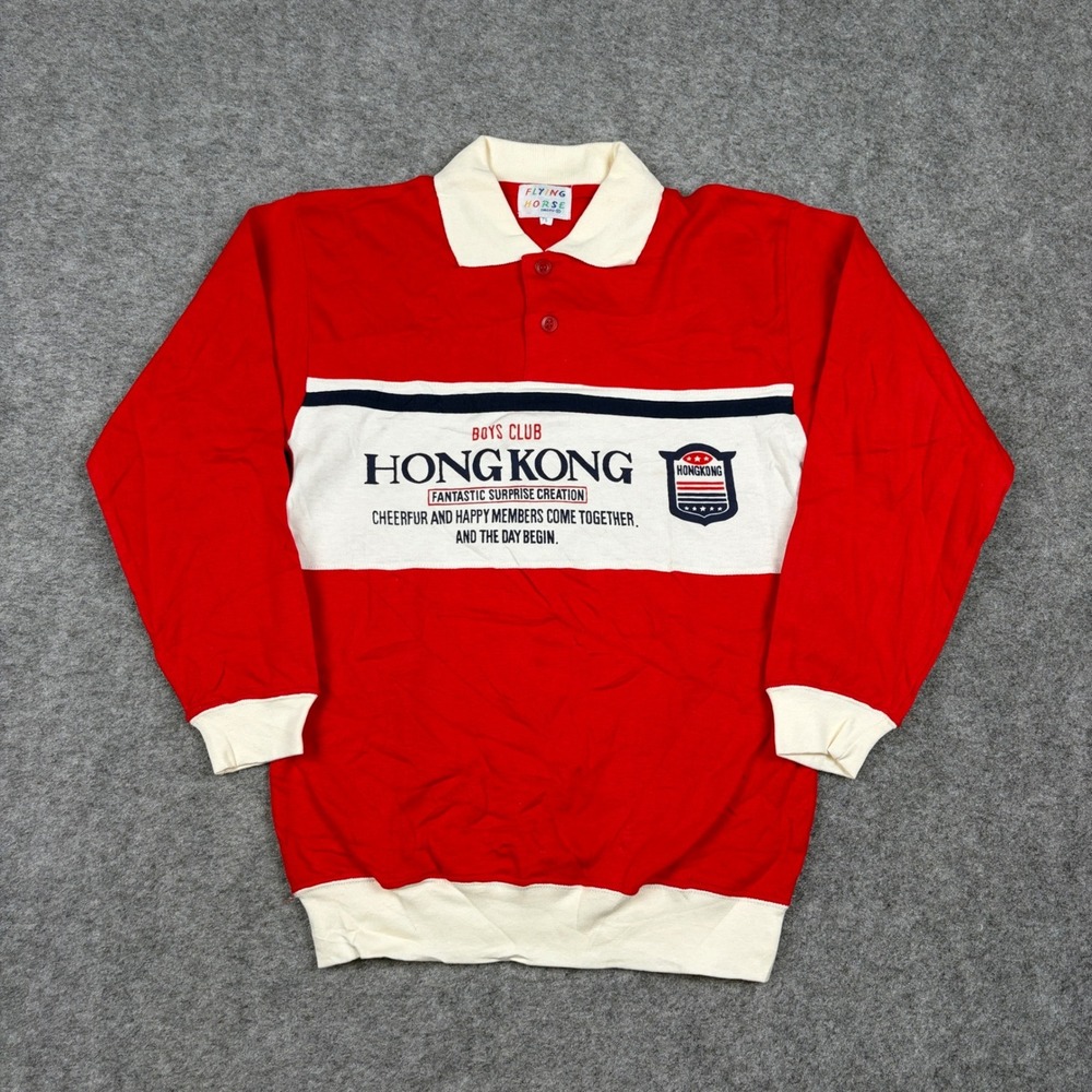 Flying Horse Hong Kong Boys Club Polo Shirt Boys Size 75 Red Vintage Long Sleeve